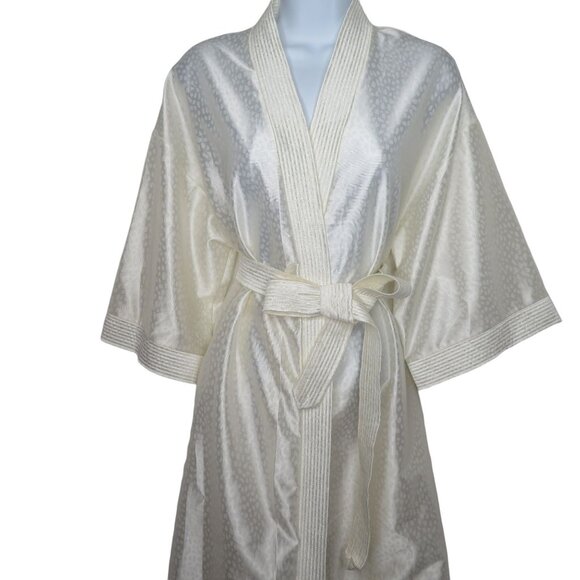 Vintage 70s At Home Wear Dressing Gown Robe M White Full Length Belted Pockets - Picture 1 of 10